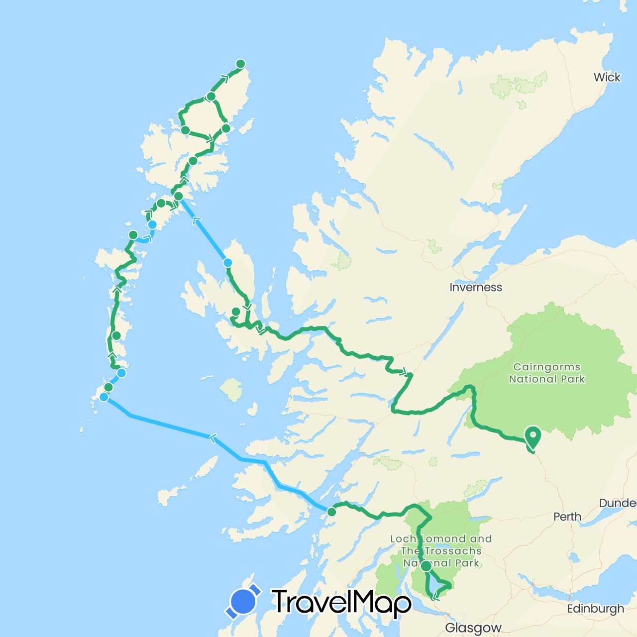 TravelMap itinerary: driving, boat, vehicle in United Kingdom (Europe)